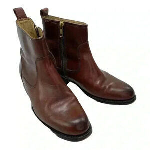 Frye Danielle campus brown leather ankle boot gold hardware